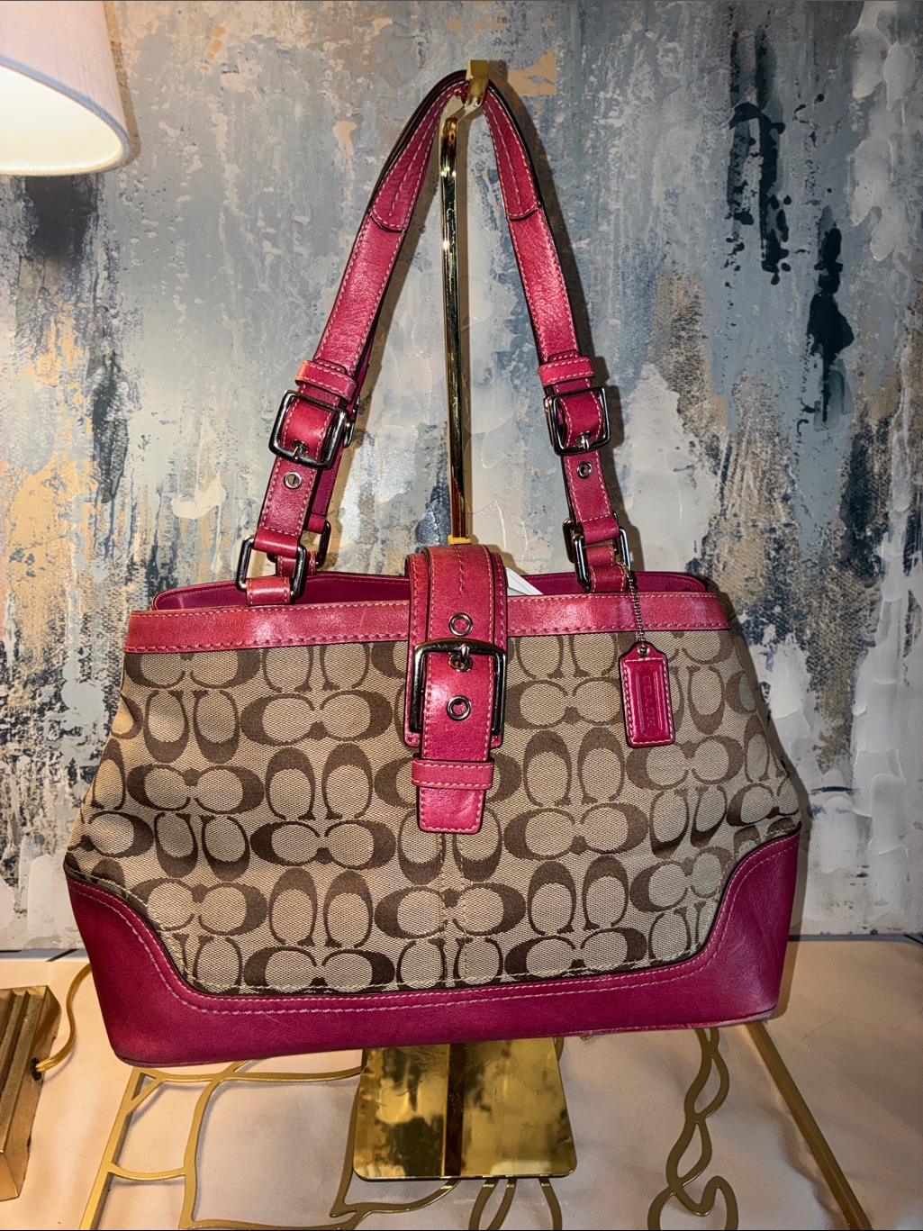 Genuine Y2k Vintage Coach Hampton Signature Canvas Shoulder Bag Pink